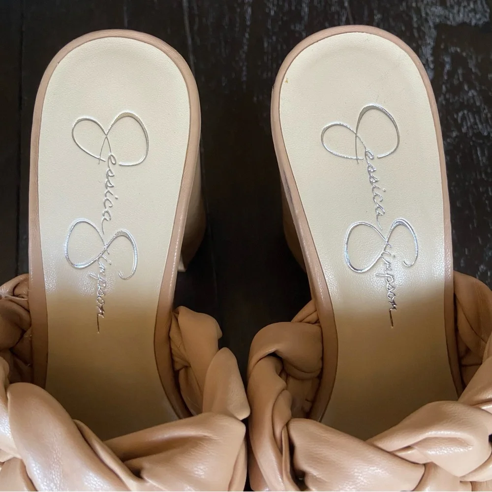 Jessica Simpson Supira Platform Sandal Braided Faux Wood Sandal‎ Mules Nude 9.5M